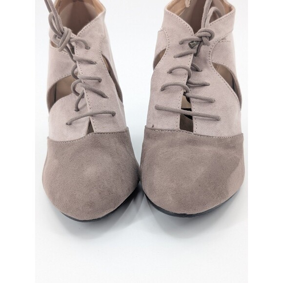 Avon Cushion Walk Vtg Taupe Tan Lace Up High Heels Almond Toe Shoes Size 9 - Picture 6 of 10